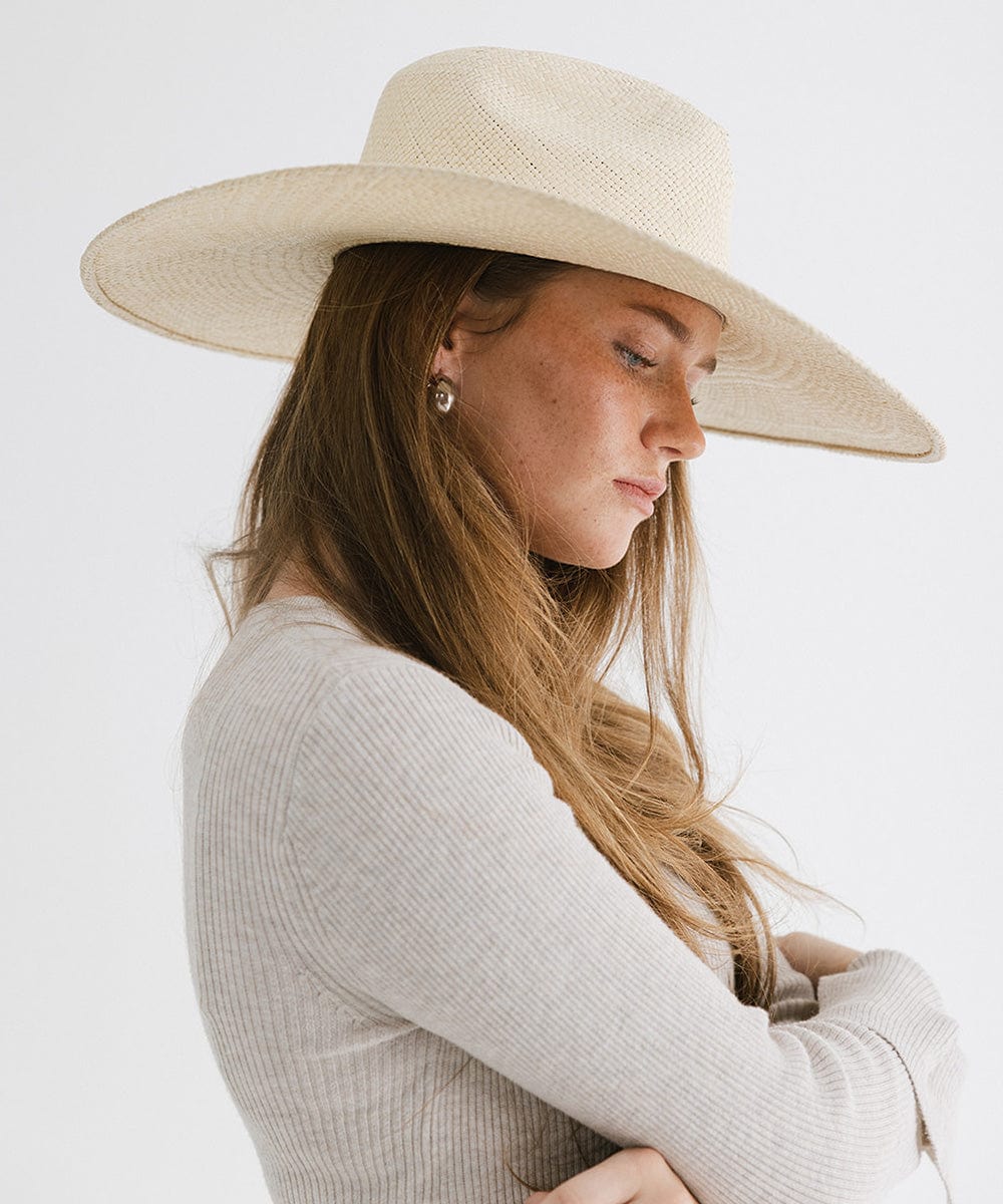 Gigi Pip straw hats for women - Meg - 100% panama straw wide brim straw sun hat with a gold GP pin on the back [natural]