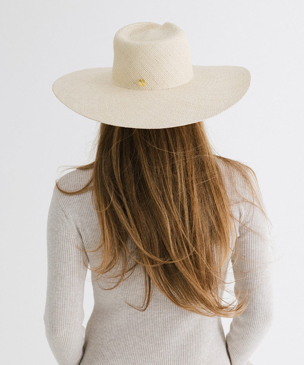 Gigi Pip straw hats for women - Meg - 100% panama straw wide brim straw sun hat with a gold GP pin on the back [natural]