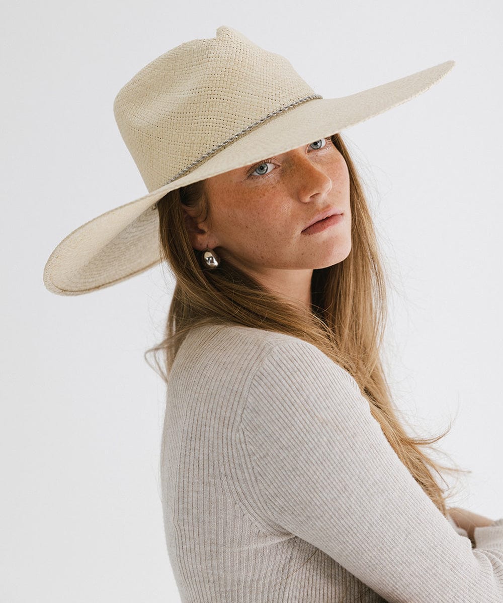 Gigi Pip straw hats for women - Meg - 100% panama straw wide brim straw sun hat with a gold GP pin on the back [natural]