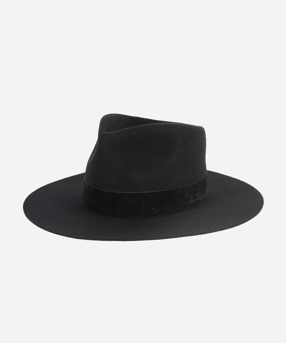 Gigi Pip felt hats for women - Miller Fedora - teardrop fedora with tall front crown and a structured flat brim [black-black]