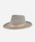 Gigi Pip felt hats for women - Monroe Rancher - fedora teardrop crown with stiff, upturned brim adorned with a tonal grosgrain band on the crown and brim [light grey-tan]