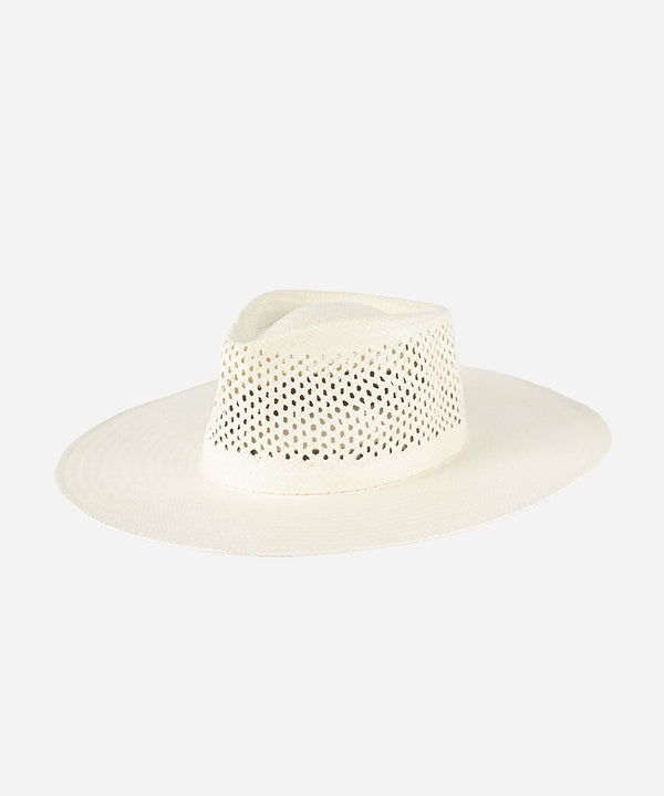 Gigi Pip straw hats for women - Nell - 100% Paper straw style sun hat with a vented fedora crown + wide brim perfect for keeping cool by the pool. [natural white]
