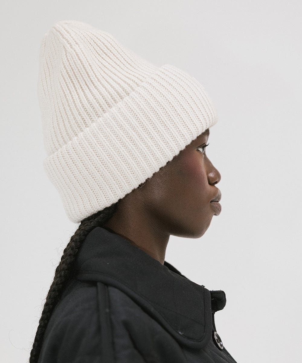 Gigi Pip beanies for women - Gigi Merino Wool Beanie - 100% merino wool double fold beanie featuring a Gigi Pip branded silicone patch on the front fold [off white]