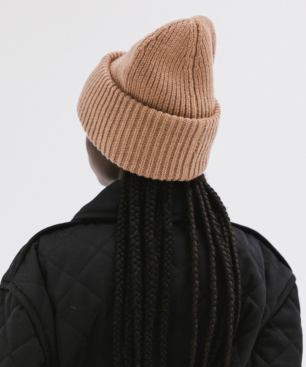 Gigi Pip beanies for women - Gigi Merino Wool Beanie - 100% merino wool double fold beanie featuring a Gigi Pip branded silicone patch on the front fold [brown]