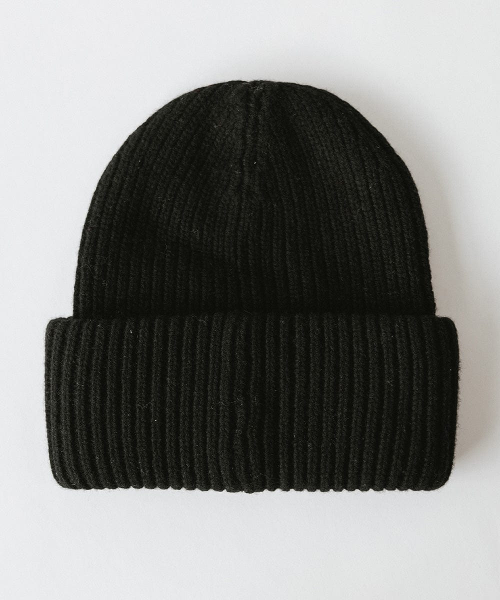 Gigi Pip beanies for women - Gigi Merino Wool Beanie - 100% merino wool double fold beanie featuring a Gigi Pip branded silicone patch on the front fold [black]