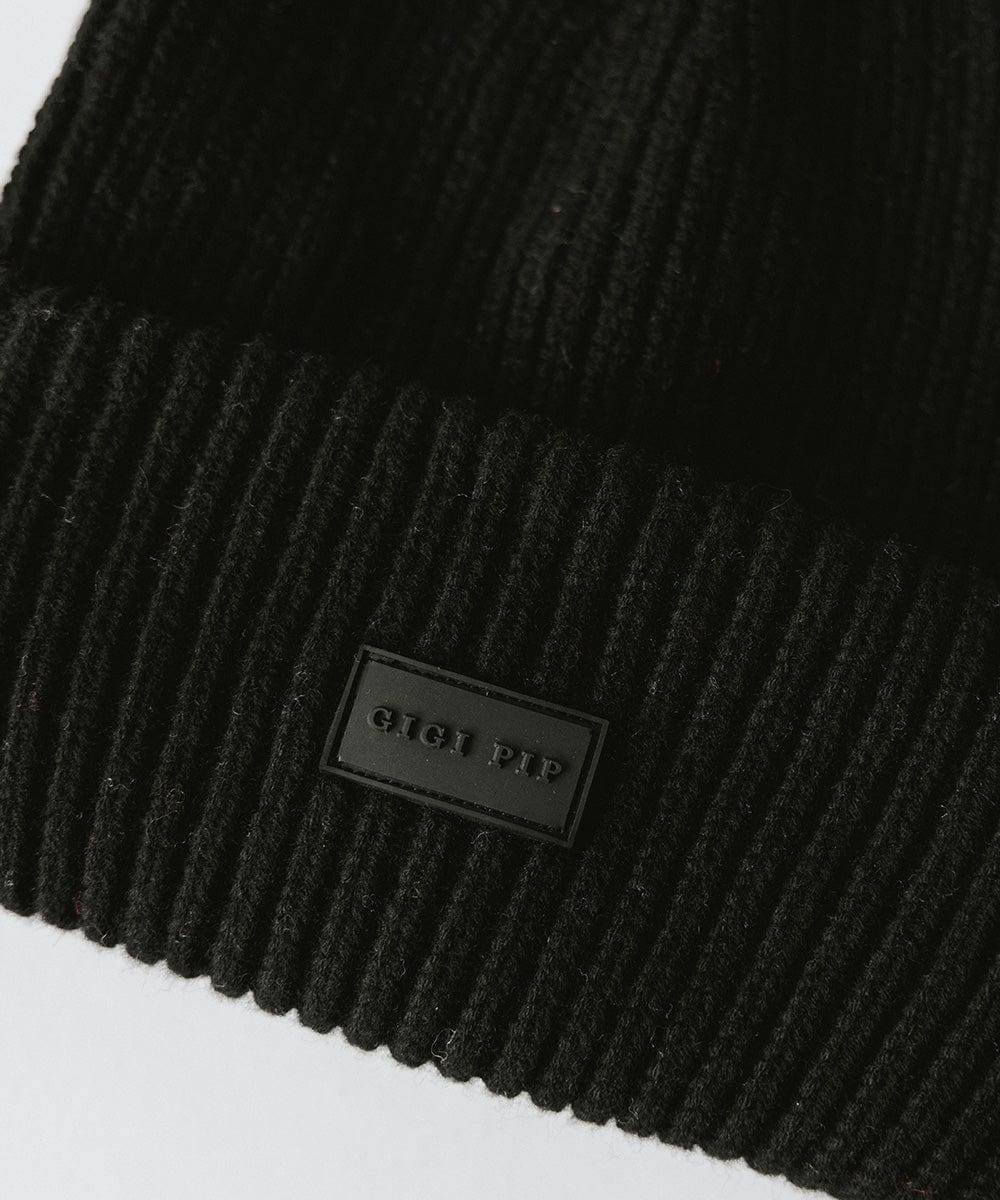 Gigi Pip beanies for women - Gigi Merino Wool Beanie - 100% merino wool double fold beanie featuring a Gigi Pip branded silicone patch on the front fold [black]