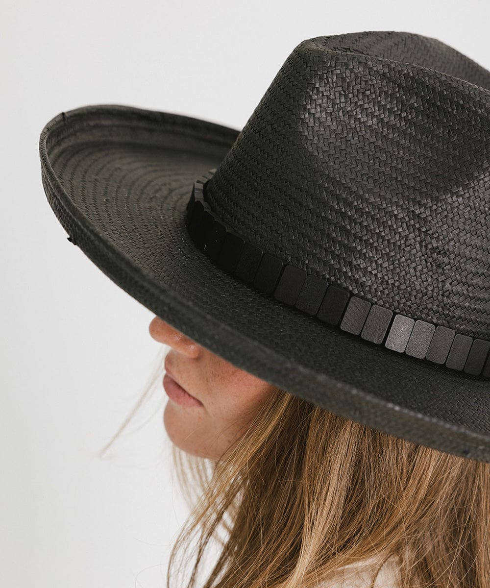 Gigi Pip straw hats for women - Penny Pencil Brim Straw - 100% Paper straw fedora sun hat with a pencil roll brim [black]