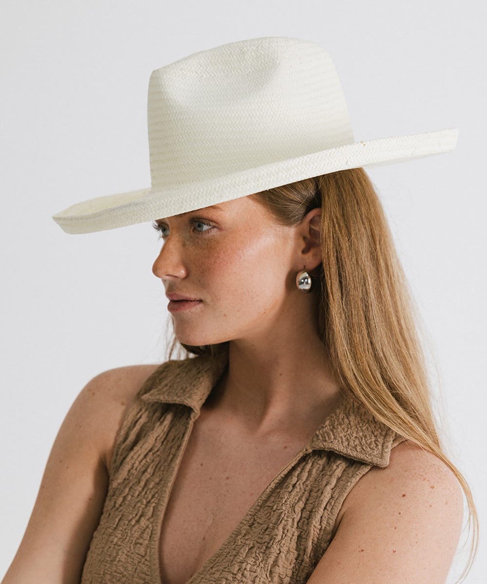 Gigi Pip straw hats for women - Penny Pencil Brim Straw - 100% Paper straw fedora sun hat with a pencil roll brim [white]