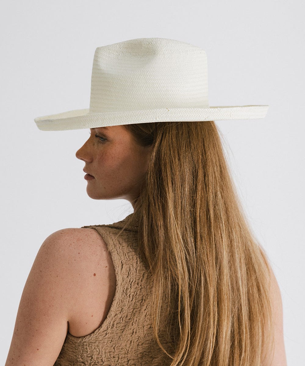 Gigi Pip straw hats for women - Penny Pencil Brim Straw - 100% Paper straw fedora sun hat with a pencil roll brim [white]