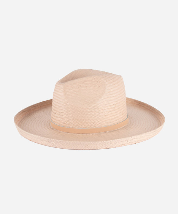 Gigi Pip limited edition straw hats for women - Pink Penny Pencil Brim Straw - 100% Paper straw fedora sun hat with a pencil roll brim in a limited edition pink colorway, featuring a tonal genuine leather hat band [limited-edition-light-pink]