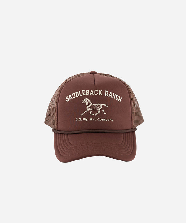 Gigi Pip trucker hats for women - Saddleback Foam Trucker Hat - 100% polyester foam + mesh trucker hat with a curved brim featuring the words "Saddleback Ranch" in a contrasting color as a design across the front panel [chocolate brown]