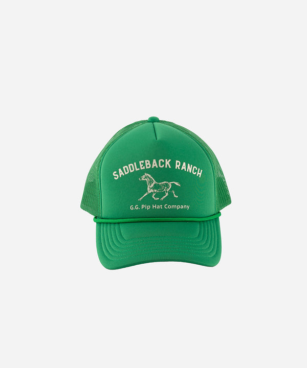 Gigi Pip trucker hats for women - Saddleback Foam Trucker Hat - 100% polyester foam + mesh trucker hat with a curved brim featuring the words "Saddleback Ranch" in a contrasting color as a design across the front panel [vintage green]