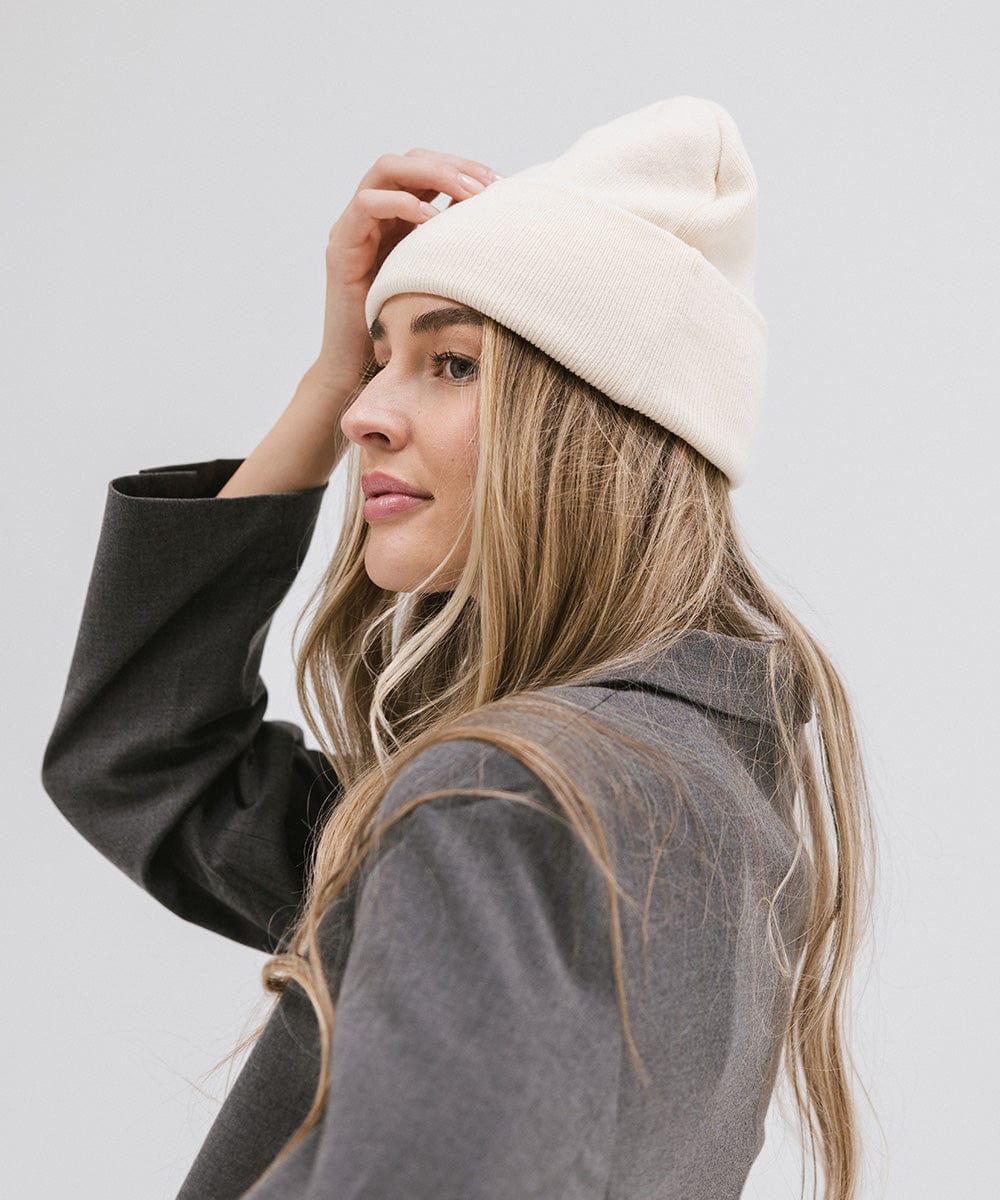 Gigi Pip beanies for women - Shay Beanie - 100% acrylic classic beanie featuring a stylized Gigi Pip loop tag on the fold that says “For the Woman Who Wears Many Hats” [cream]