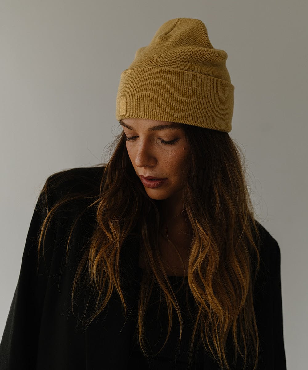 Gigi Pip beanies for women - Shay Beanie - 100% acrylic classic beanie featuring a stylized Gigi Pip loop tag on the fold that says “For the Woman Who Wears Many Hats” [honeycomb]