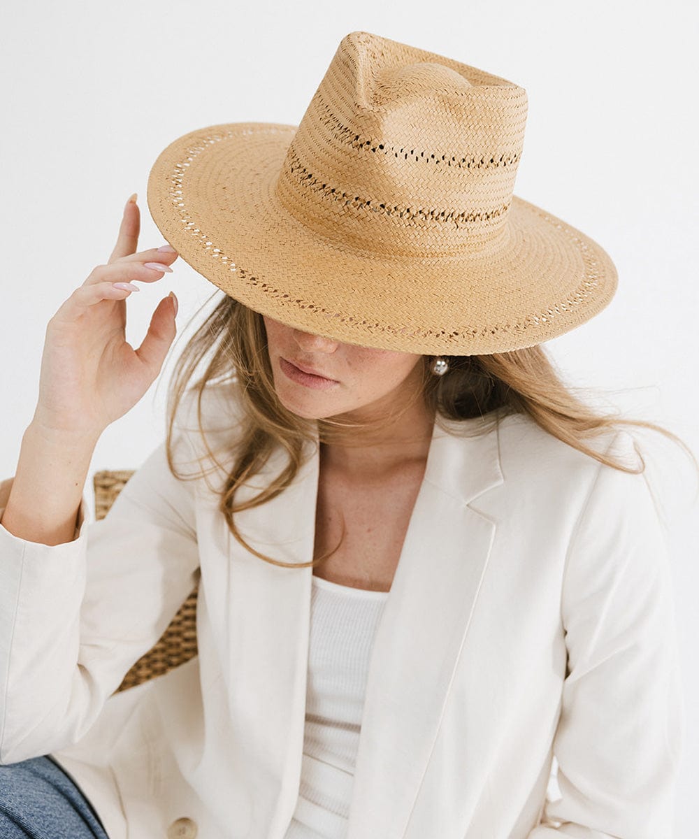 Gigi Pip straw hats for women - Sloan - 100% paper straw fedora sun hat featuring venting + excellent sun protection [honey]