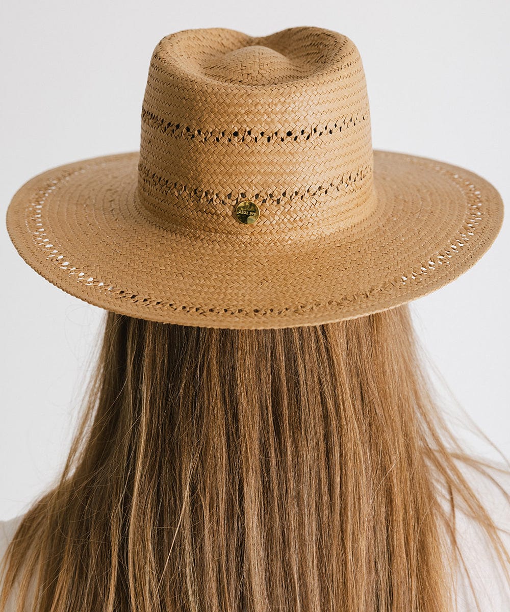 Gigi Pip straw hats for women - Sloan - 100% paper straw fedora sun hat featuring venting + excellent sun protection [honey]