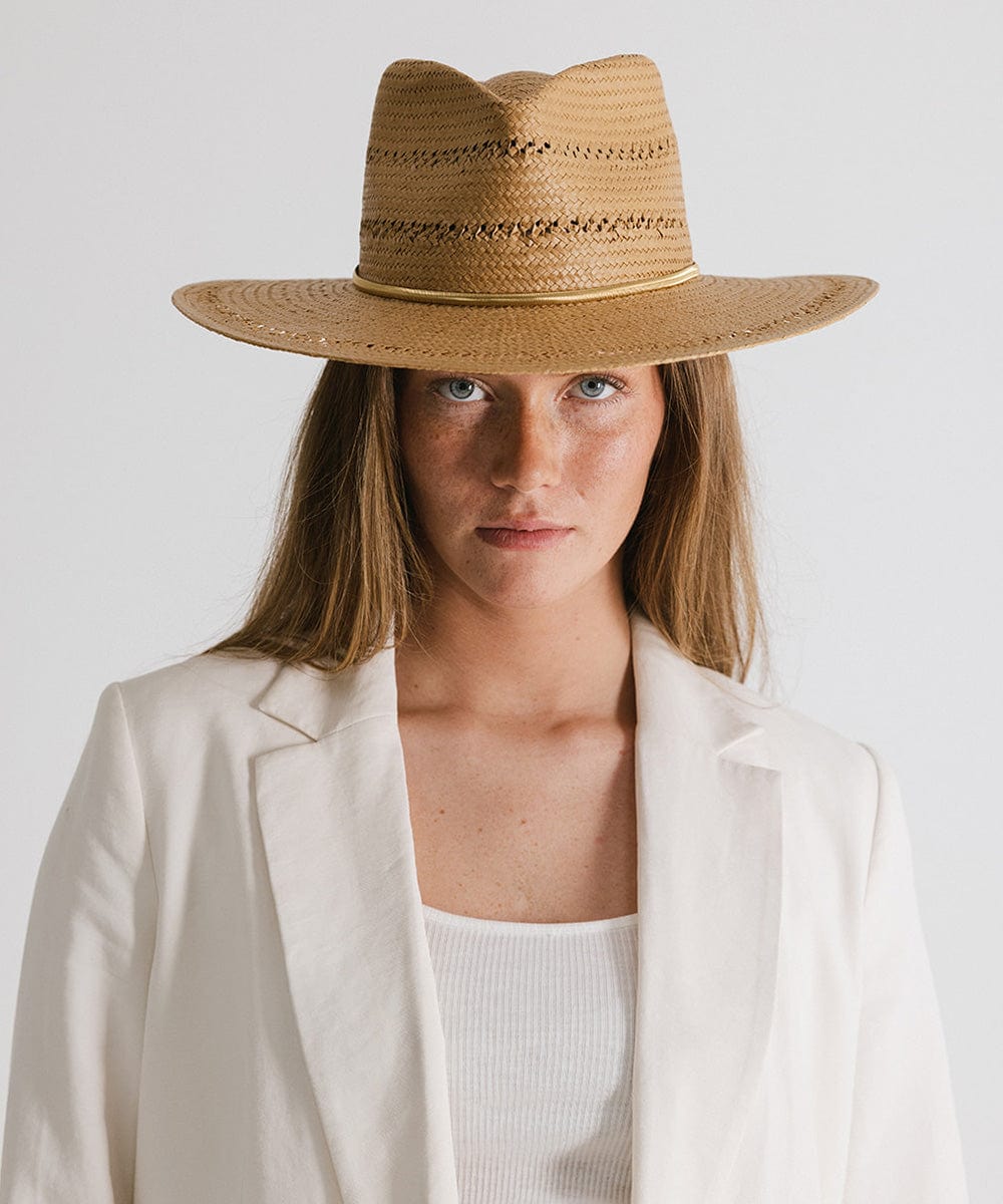 Gigi Pip straw hats for women - Sloan - 100% paper straw fedora sun hat featuring venting + excellent sun protection [honey]