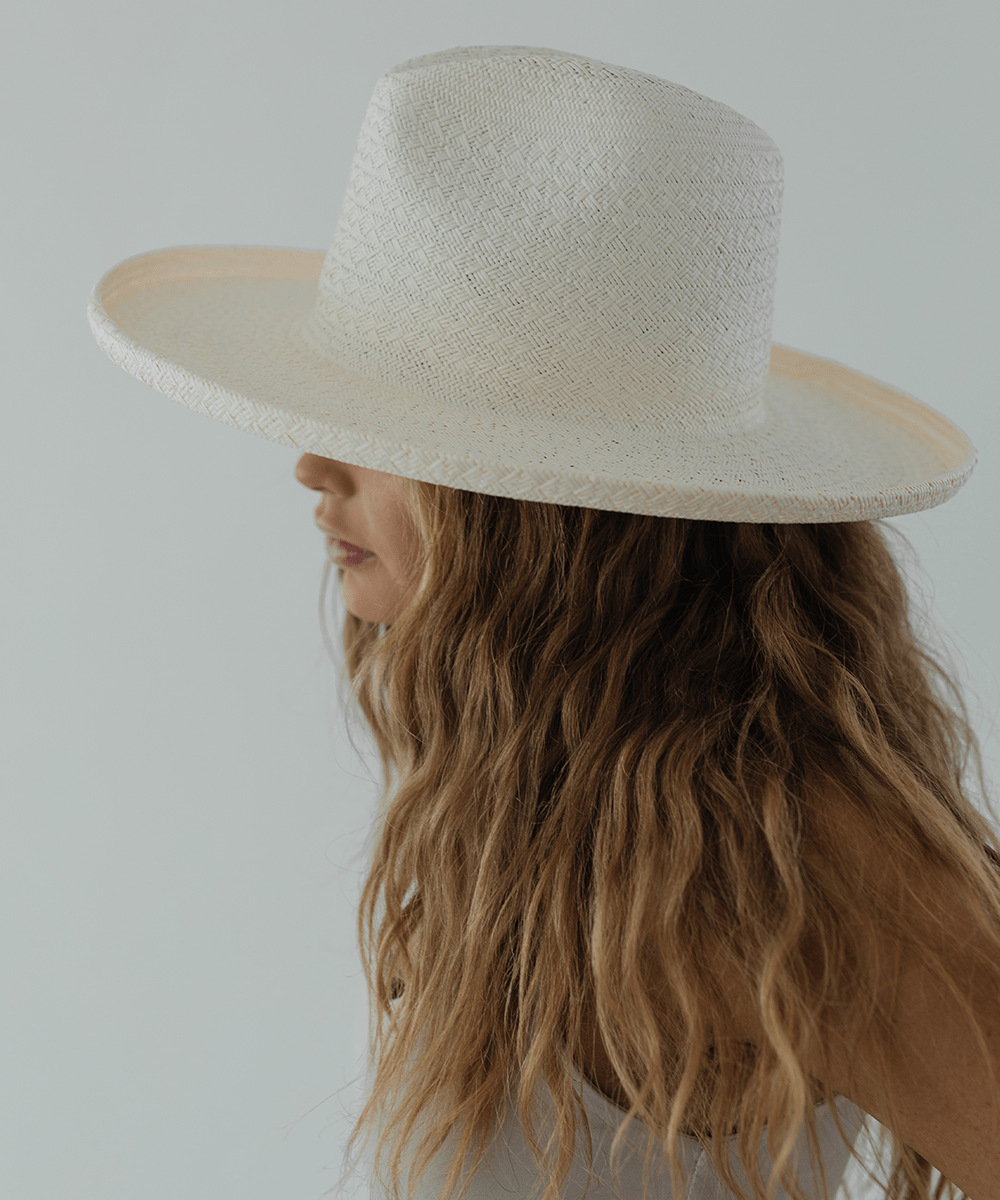 Gigi Pip straw hats for women - Cara Loren Pencil Brim Straw Hat in white, lightweight straw with pencil rolled up edge [white]