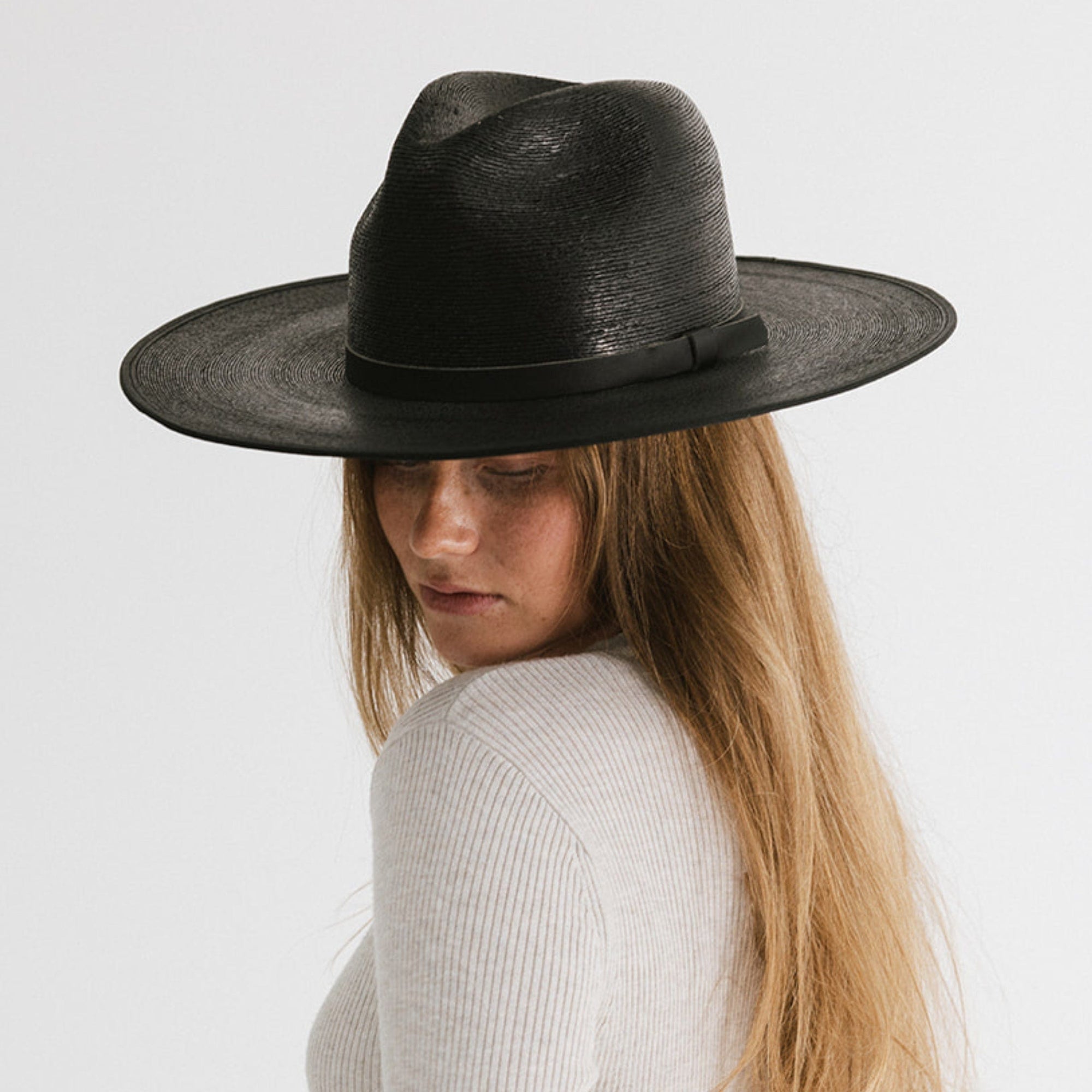 Black Wool Felt Soft Extra Wide Large Brim Fedora Hat for Women 16cm (S=  55cm(6 7/8)) at  Women's Clothing store