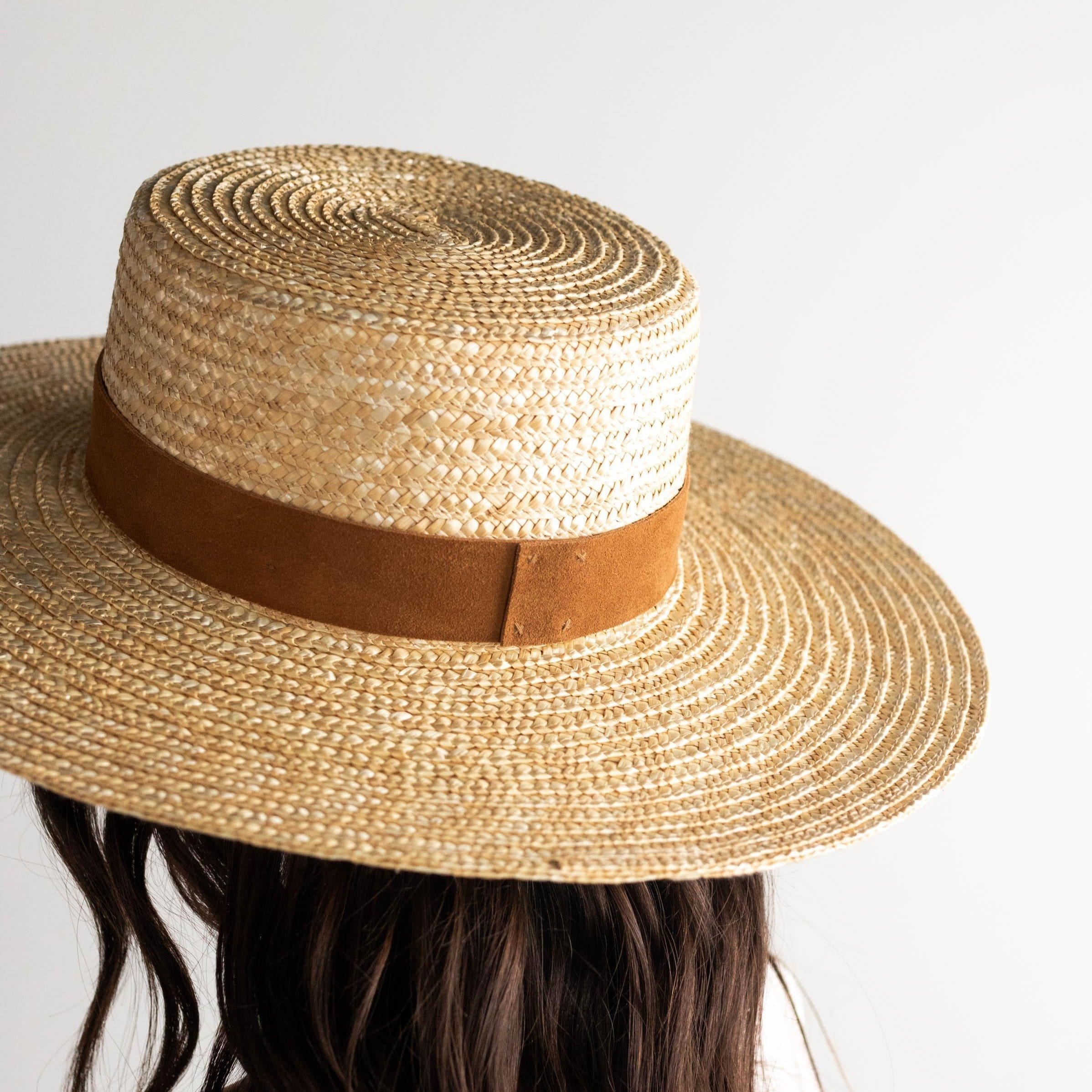 Gigi Pip straw hats for women - Capri Medium - boater crown with a medium flat brim featuring a metal and rope beaded band around the crown [natural]