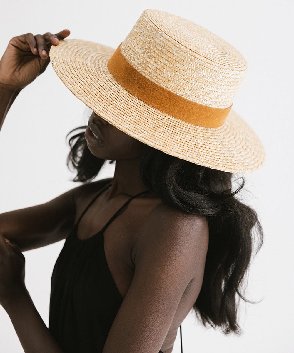 Gigi Pip straw hats for women - Capri Short - boater crown with a medium flat brim featuring a band around the crown [natural]