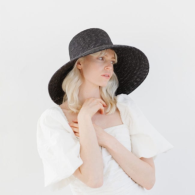 Gigi Pip straw hats for women - Jolie Boater - bell shaped straw with a boater crown and a sloped brim [black]