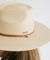 Gigi Pip straw hats for women - River Guatemalan Palm - teardrop lifeguard fedora crown featuring a flat brim trimmed with a leather chinstrap + leather slider [ivory]