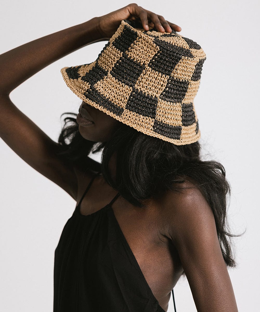  Gigi Pip bucket hats for women - Sal Crochet Bucket Hat - packable crochet bucket hat [black-check]