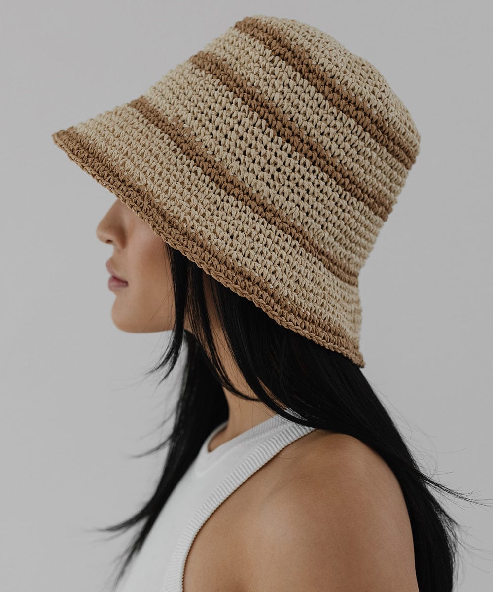  Gigi Pip bucket hats for women - Sal Crochet Bucket Hat - packable crochet bucket hat [natural-striped]