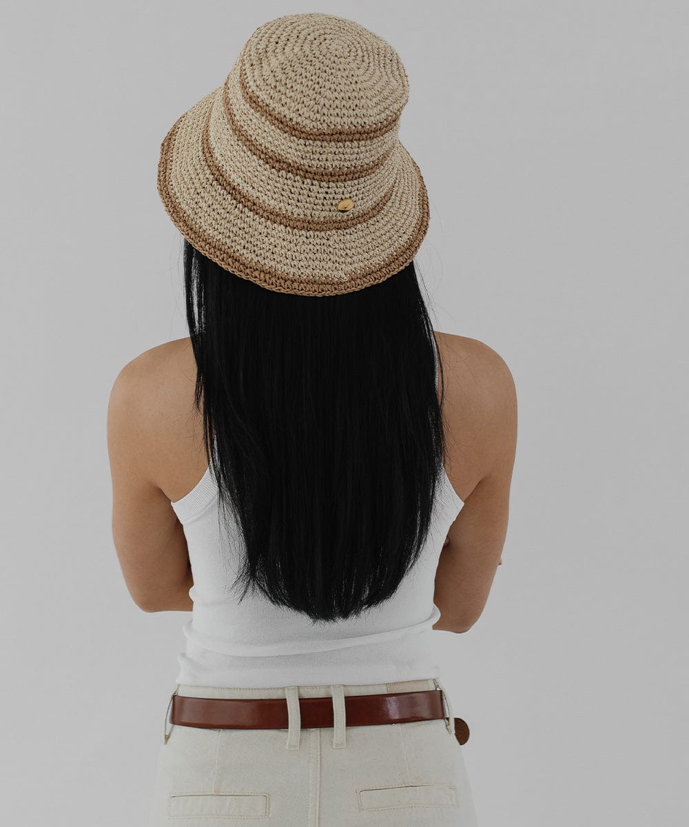  Gigi Pip bucket hats for women - Sal Crochet Bucket Hat - packable crochet bucket hat [natural-striped]