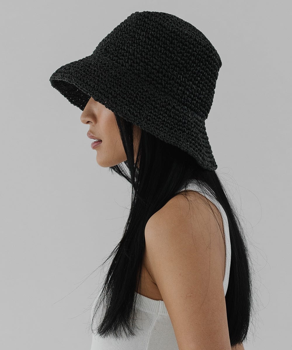  Gigi Pip bucket hats for women - Sal Crochet Bucket Hat - packable crochet bucket hat [black]