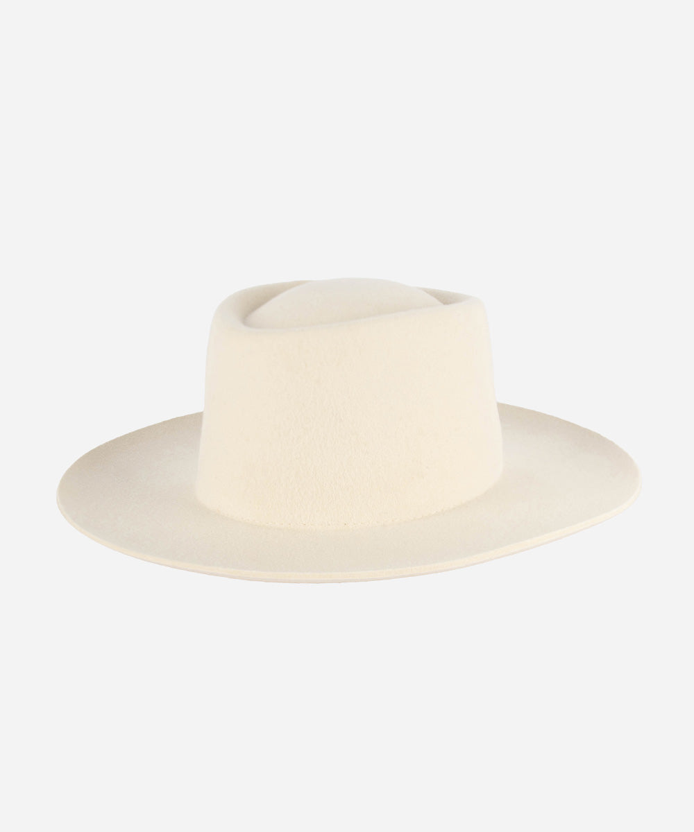 Gigi Pip felt hats for women - Ty Upturned Brim - tall telescope crown with a stiff, upturned brim [off white]