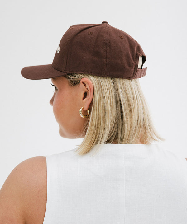 Gigi Pip trucker hats for women - Vacation Club Canvas Trucker Hat - 100% cotton canvas w/ cotton sweatband + reinforced from inner panel with 100% plolyester mesh trucker with Vacation Club embroidered on the front panel featuring an adjustable back strap [brown]