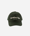 Gigi Pip trucker hats for women - Vacation Club Canvas Trucker Hat - 100% cotton canvas w/ cotton sweatband + reinforced from inner panel with 100% plolyester mesh trucker with Vacation Club embroidered on the front panel featuring an adjustable back strap [dark green]