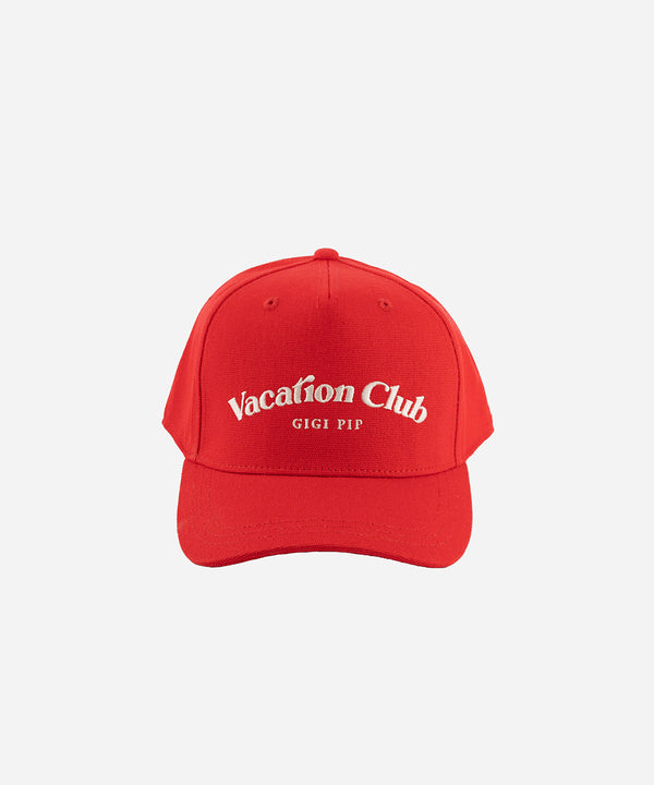 Gigi Pip trucker hats for women - Vacation Club Canvas Trucker Hat - 100% cotton canvas w/ cotton sweatband + reinforced from inner panel with 100% plolyester mesh trucker with Vacation Club embroidered on the front panel featuring an adjustable back strap [red]