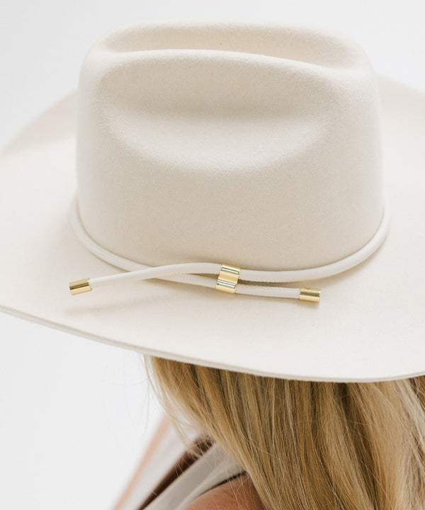 Gigi Pip hat bands + trims for women's hats - Cara Loren Vegan Wrap Band - leather vegan adjustable wrap band featuring gold plated metal hardware [off white]