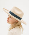 Gigi Pip hat bands + trims for women's hats - Wide Leather Band - 100% genuine leather hat band featuring a metal pin enclosure + Gigi Pip embossed on the edge [vintage blue]