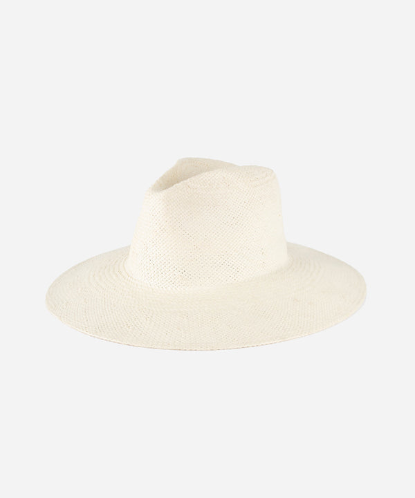 Gigi Pip straw hats for women - Willa A line Wide Brim Fedora - Wide, stiff A-line brim straw fedora hat with a gold circle GP pin on the back [white]