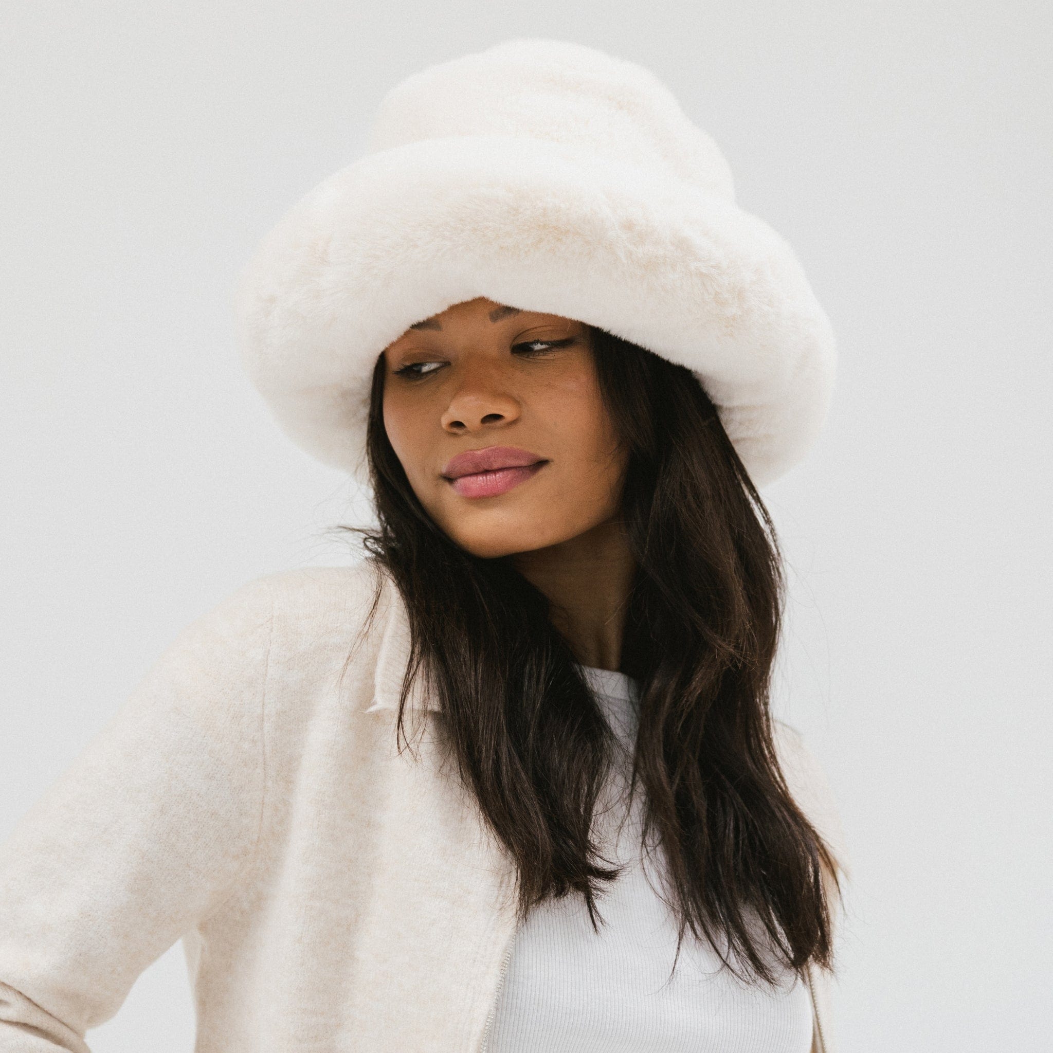 White Fur Hat With Ear Flaps Ushanka Russian Womens Aviator Hat 