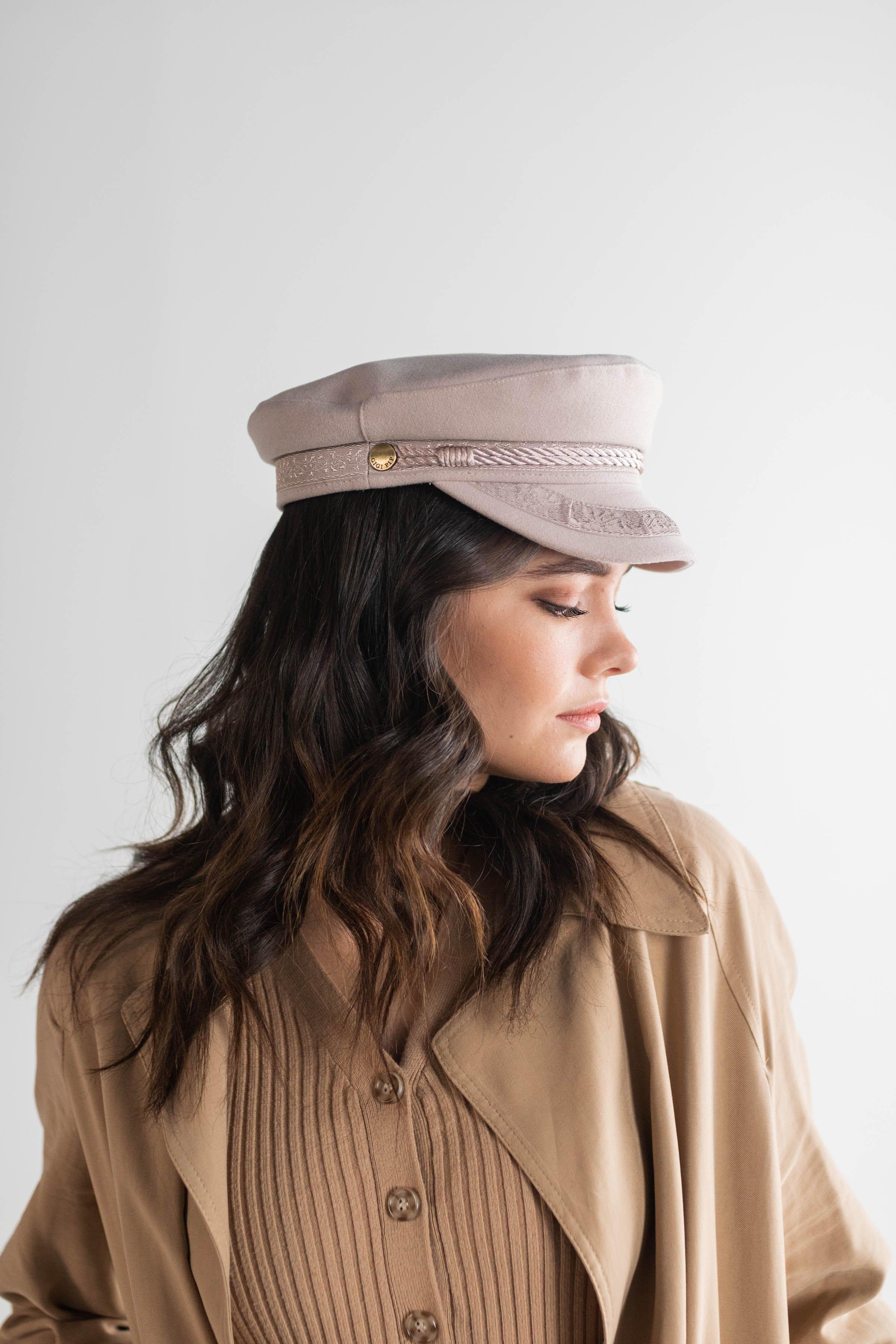 Gigi Pip caps for women - Lieutenant Cap - vintage inspired cap with an adjustable inner band, featuring a braided rope trim, a detailed grosgrain and brass button with the Gigi Pip logo [ivory]