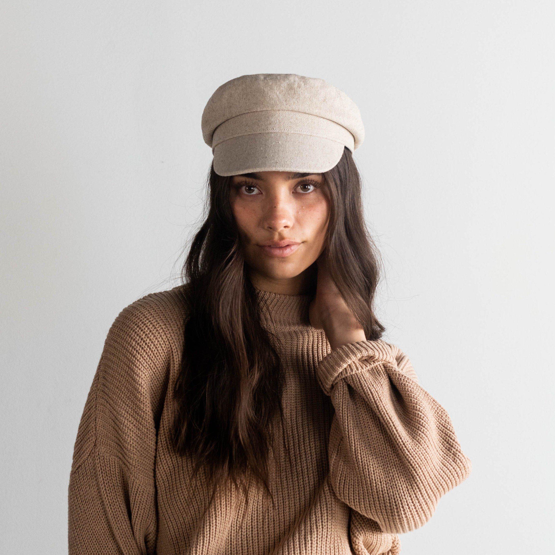 Gigi Pip caps for women - Linen Newsboy Cap - 100% linen shell classic newsboy cap with a polyester + quilted liner, featuring the Gigi Pip adjustable inner band [linen]