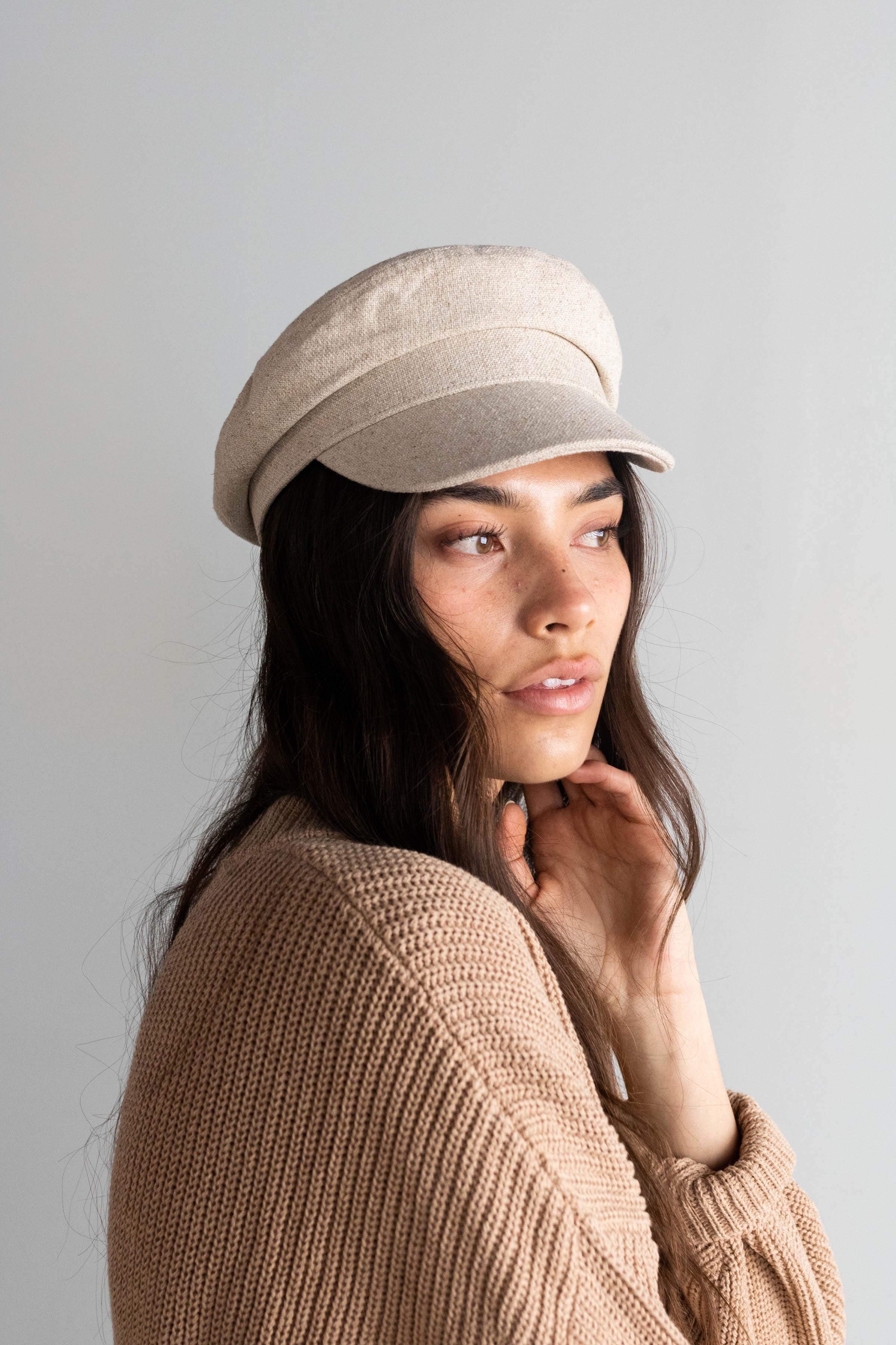 Gigi Pip caps for women - Linen Newsboy Cap - 100% linen shell classic newsboy cap with a polyester + quilted liner, featuring the Gigi Pip adjustable inner band [linen]