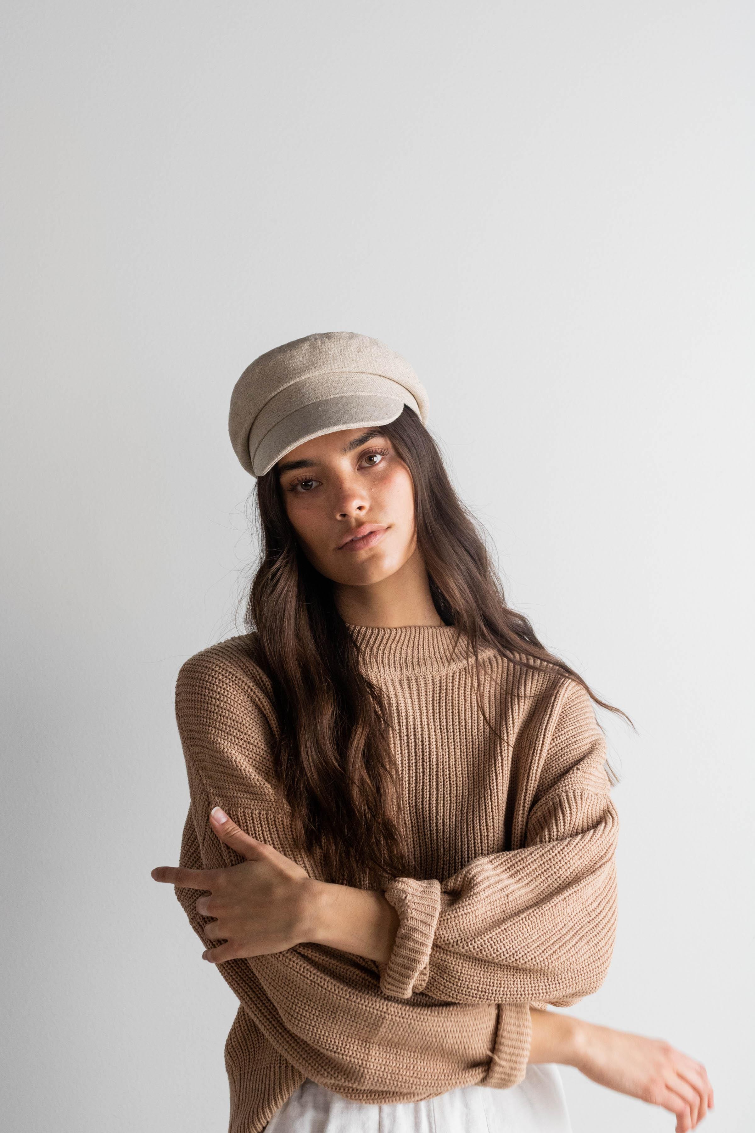 Gigi Pip caps for women - Linen Newsboy Cap - 100% linen shell classic newsboy cap with a polyester + quilted liner, featuring the Gigi Pip adjustable inner band [linen]