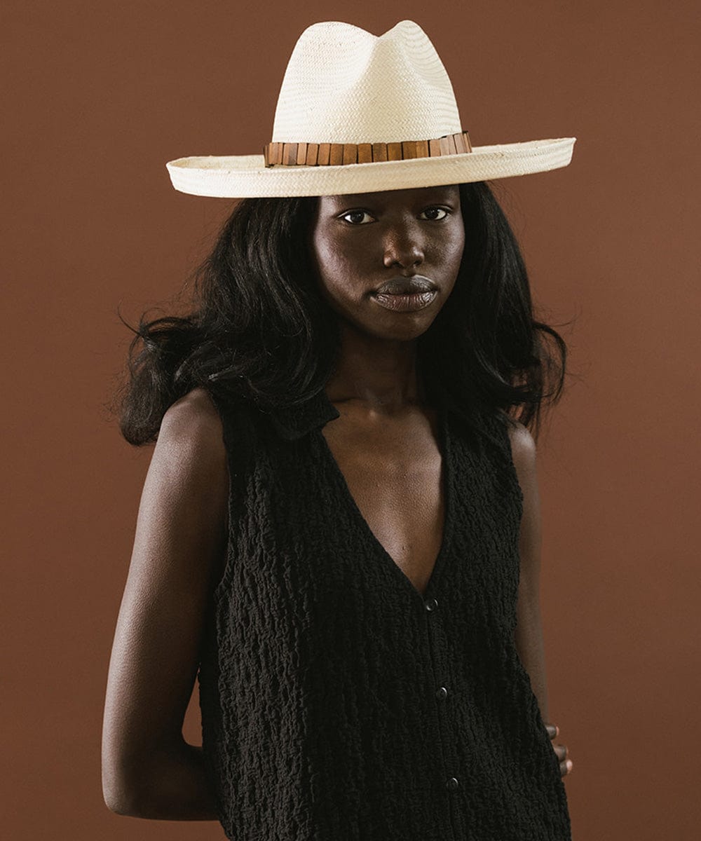 Light natural Floppy popular hat with wood beads