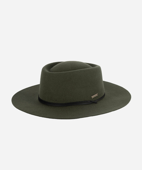 Gigi Pip felt hats for women - Wren Flat Brim Telescope - telescope crown with a stiff, flat brim and features an adjustable leather chinstrap [green]