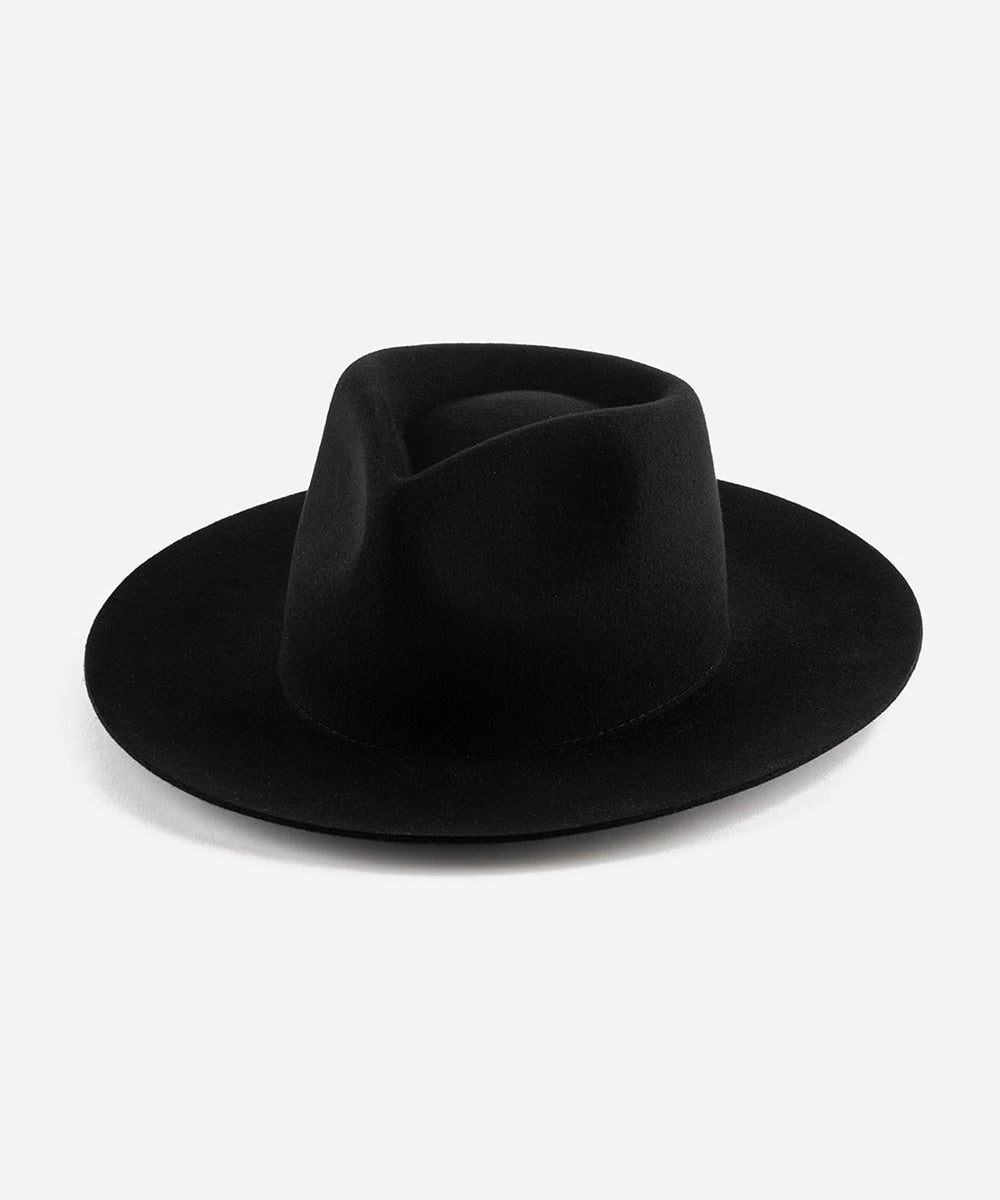 Gigi Pip felt hats for women - Zephyr Rancher - fedora teardrop crown with a stiff upturned brim [black]