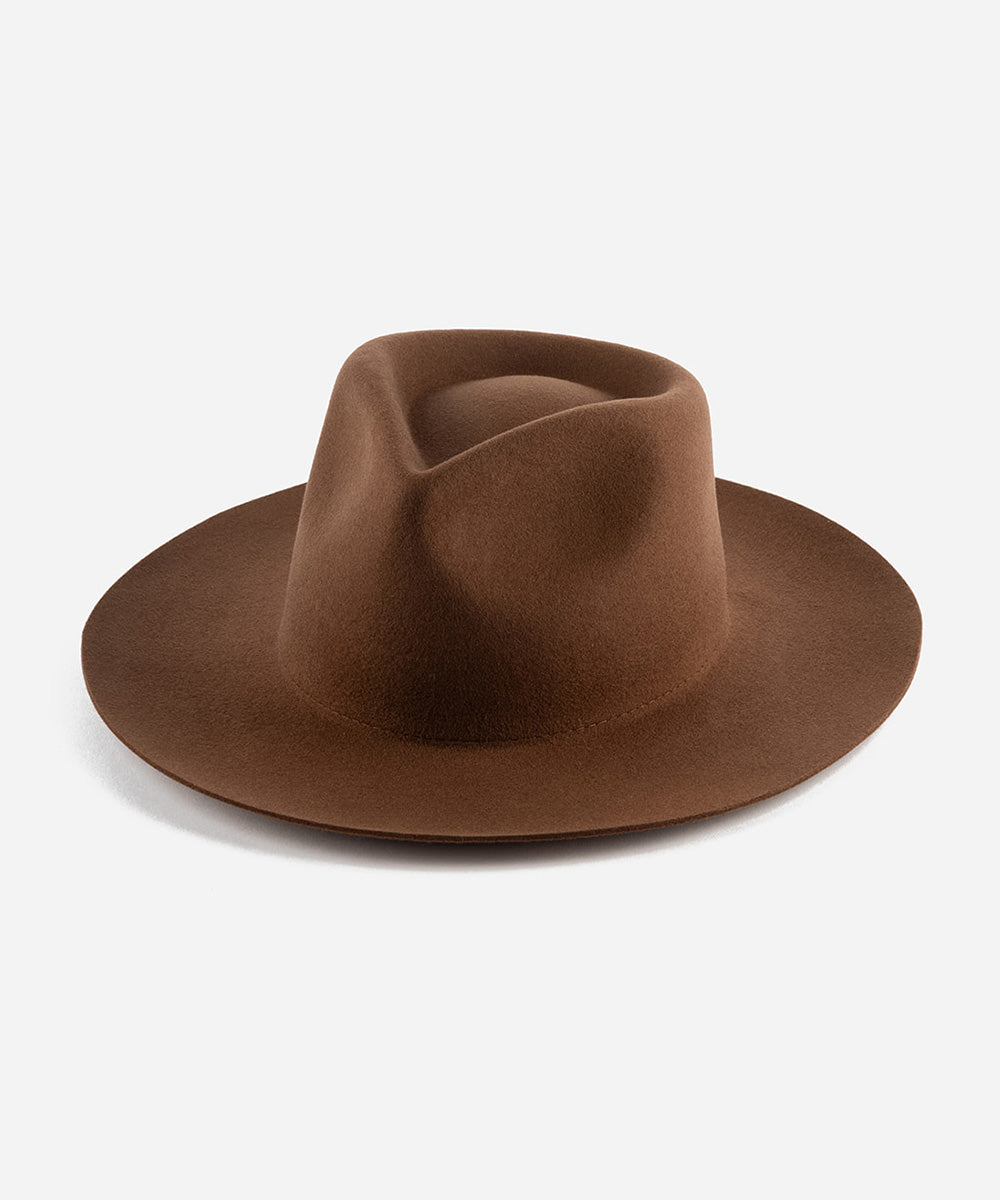 Gigi Pip felt hats for women - Zephyr Rancher - fedora teardrop crown with a stiff upturned brim [dark oak]