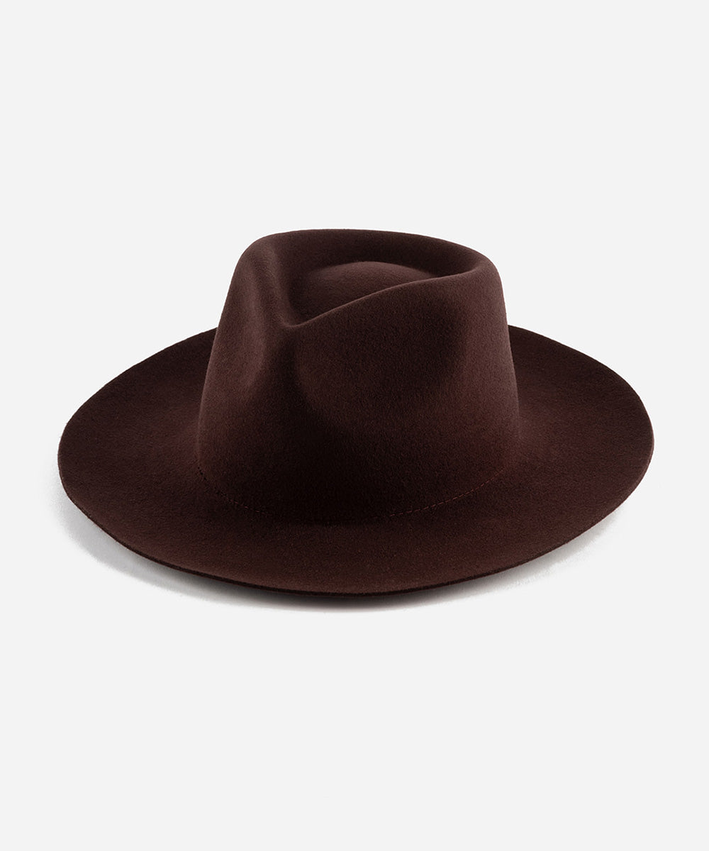 Gigi Pip felt hats for women - Zephyr Rancher - fedora teardrop crown with a stiff upturned brim [dark cherry]