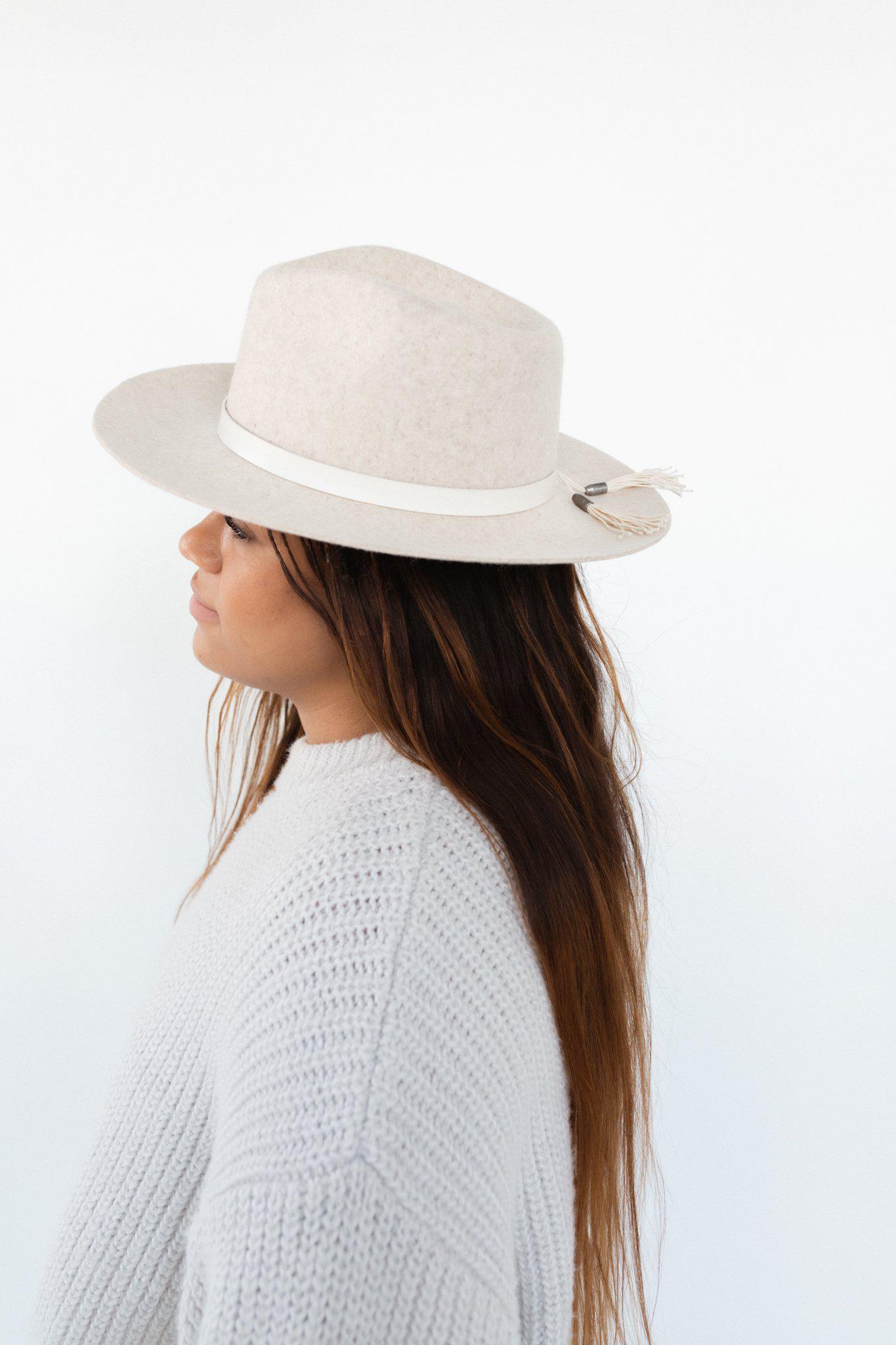 Gigi Pip hat bands + trims for women's hats - Leather Band with Tassels - 100% genuine leather band featuring a tie back with tassels trimmed with metal GP engraved caps [white]