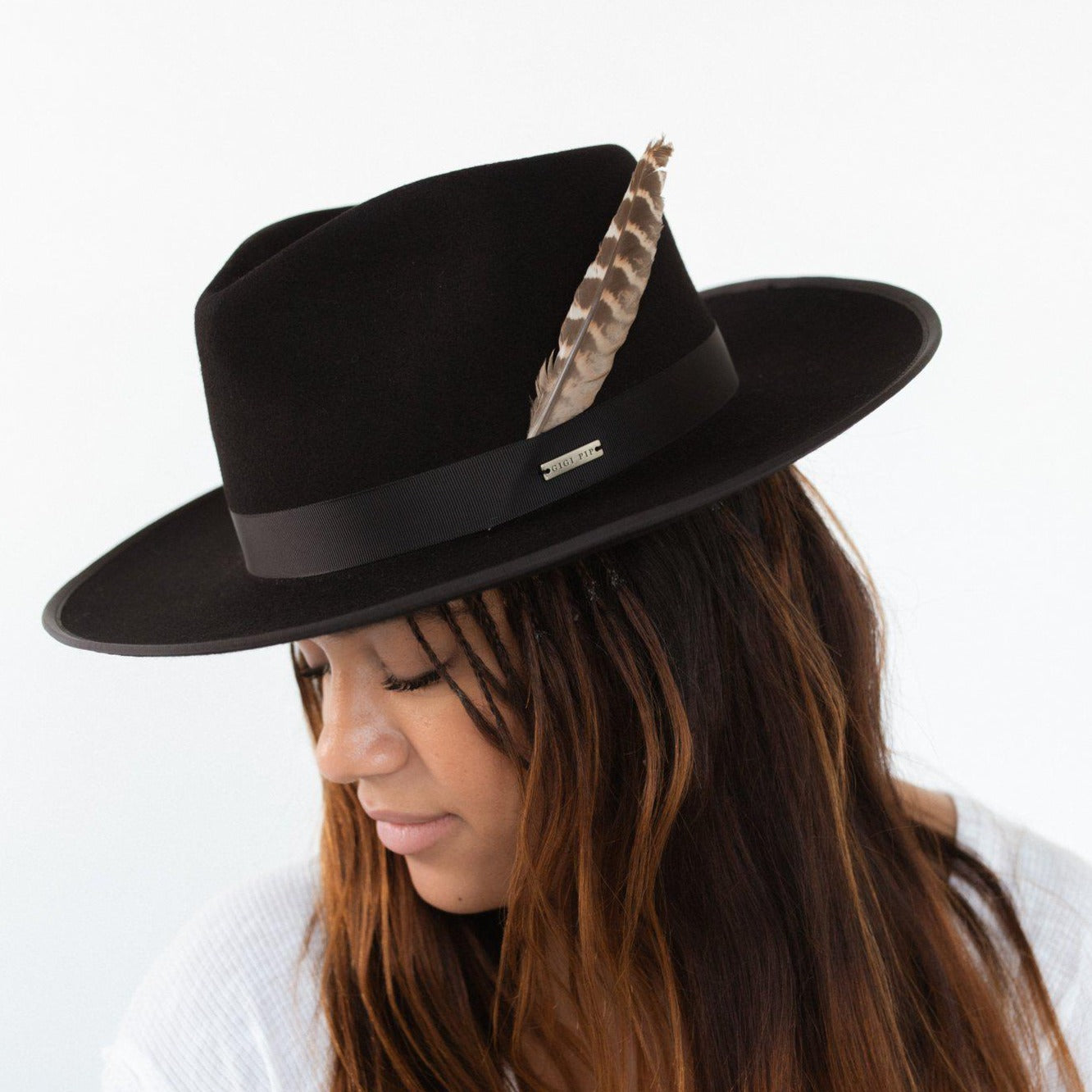 Gigi Pip hat bands + trims for women's hats - Brown + Cream Feather - 16.5 cm multi-toned feather add-on with taupe, brown + white notes that slides into any hat band and fits snug against your crown for extra personalization [brown]